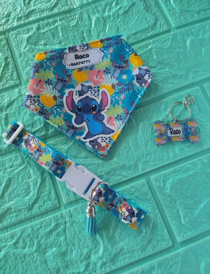 Box Bandana + Collar + Placa de identificación  STITCH - Más de 20 diseños!